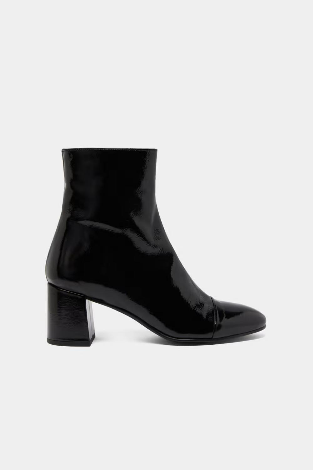 Jonak Doniama Heeled Boots, Black Pleated Patent.