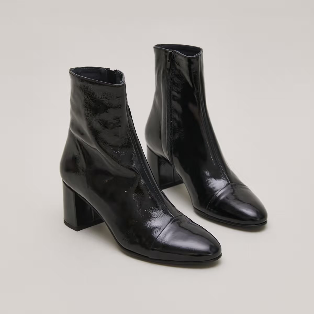 Jonak Doniama Heeled Boots, Black Pleated Patent.