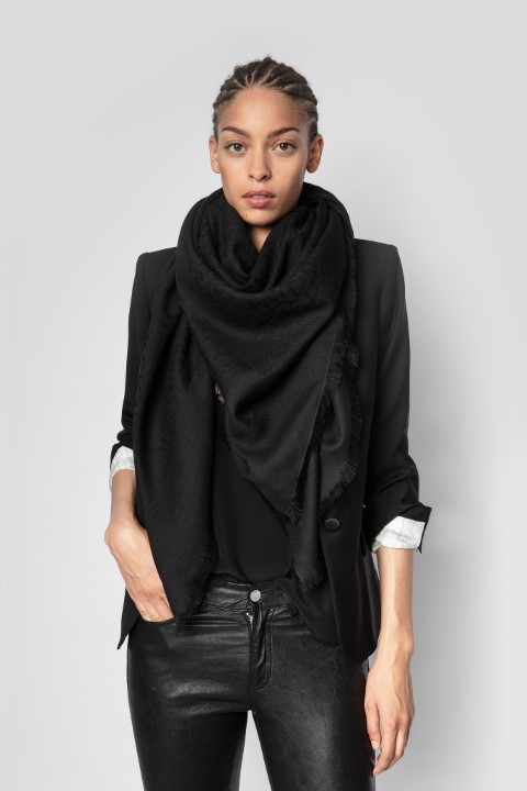 OWSC00001_NOIR-3607622380342 (2) Zadig & Voltaire Glenn ZV Initiale Scarf, Black.