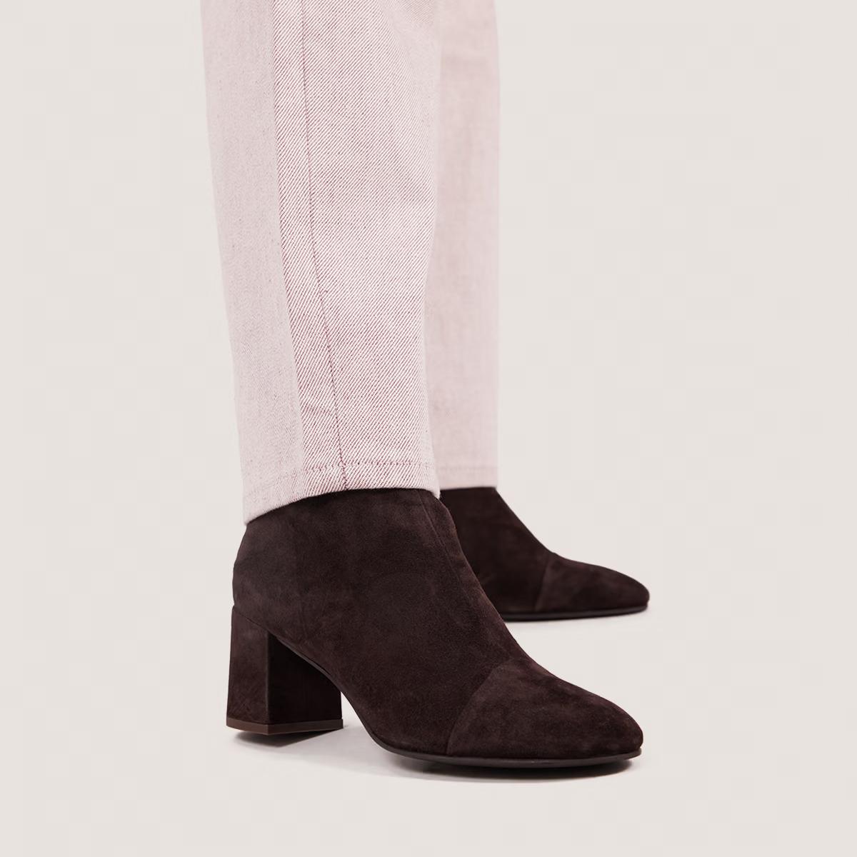 3400165-24 (1) Jonak Doniama Heeled Boots, Dark Brown Velvet.