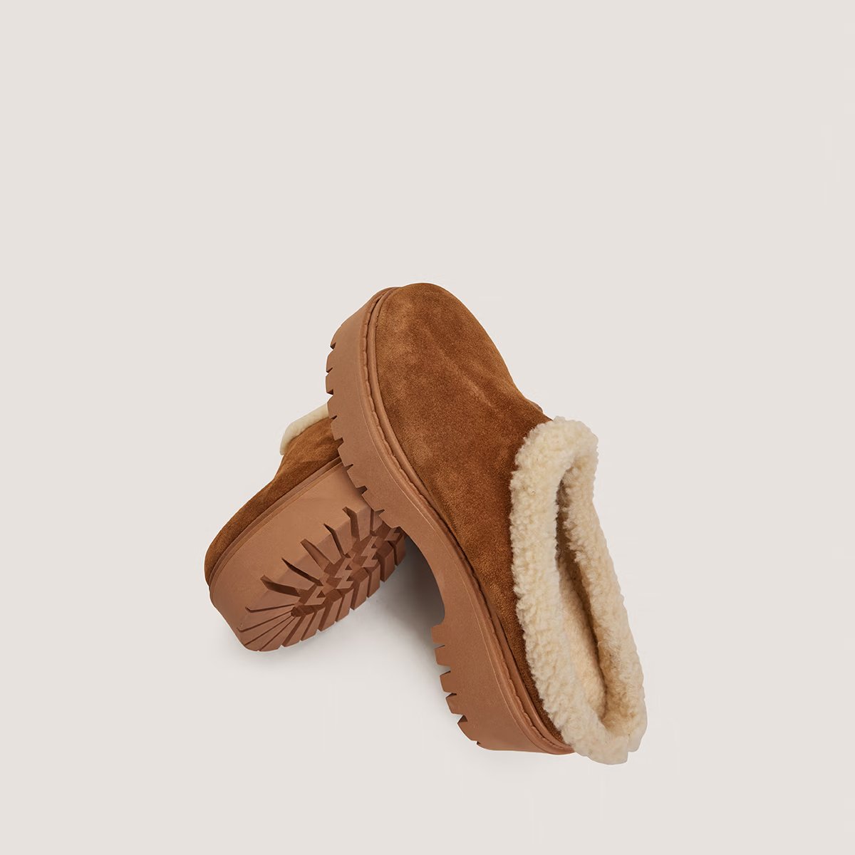 3900210-379 (4) Jonak Ralf Mules, Tobacco Split Leather and Beige Fleece
