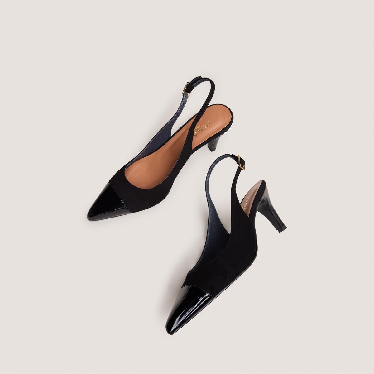 Jonak Destelle Heeled Slingbacks, Black Patent Leather and Velvet