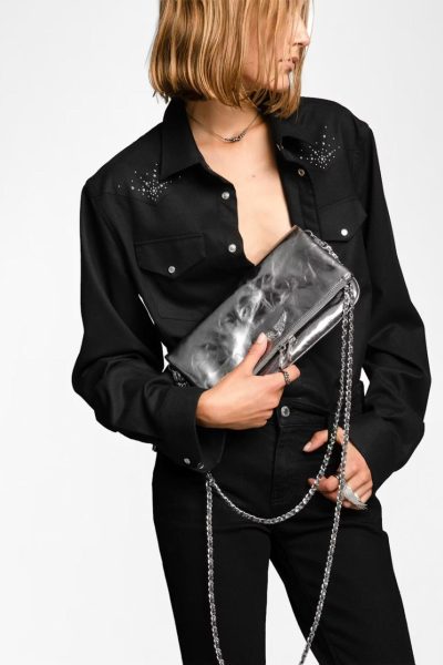 Zadig & Voltaire Rock Vintage Metal Clutch, Gun.