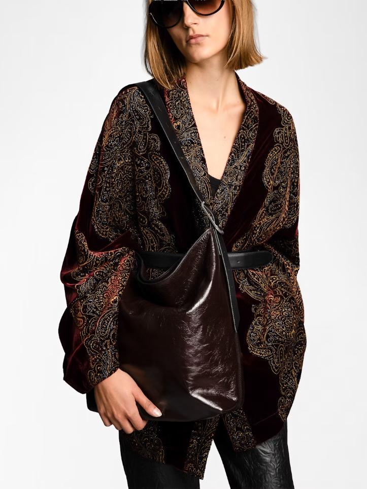 Zadig & Voltaire Jane Hobo Vintage Patent Bag, Brownie