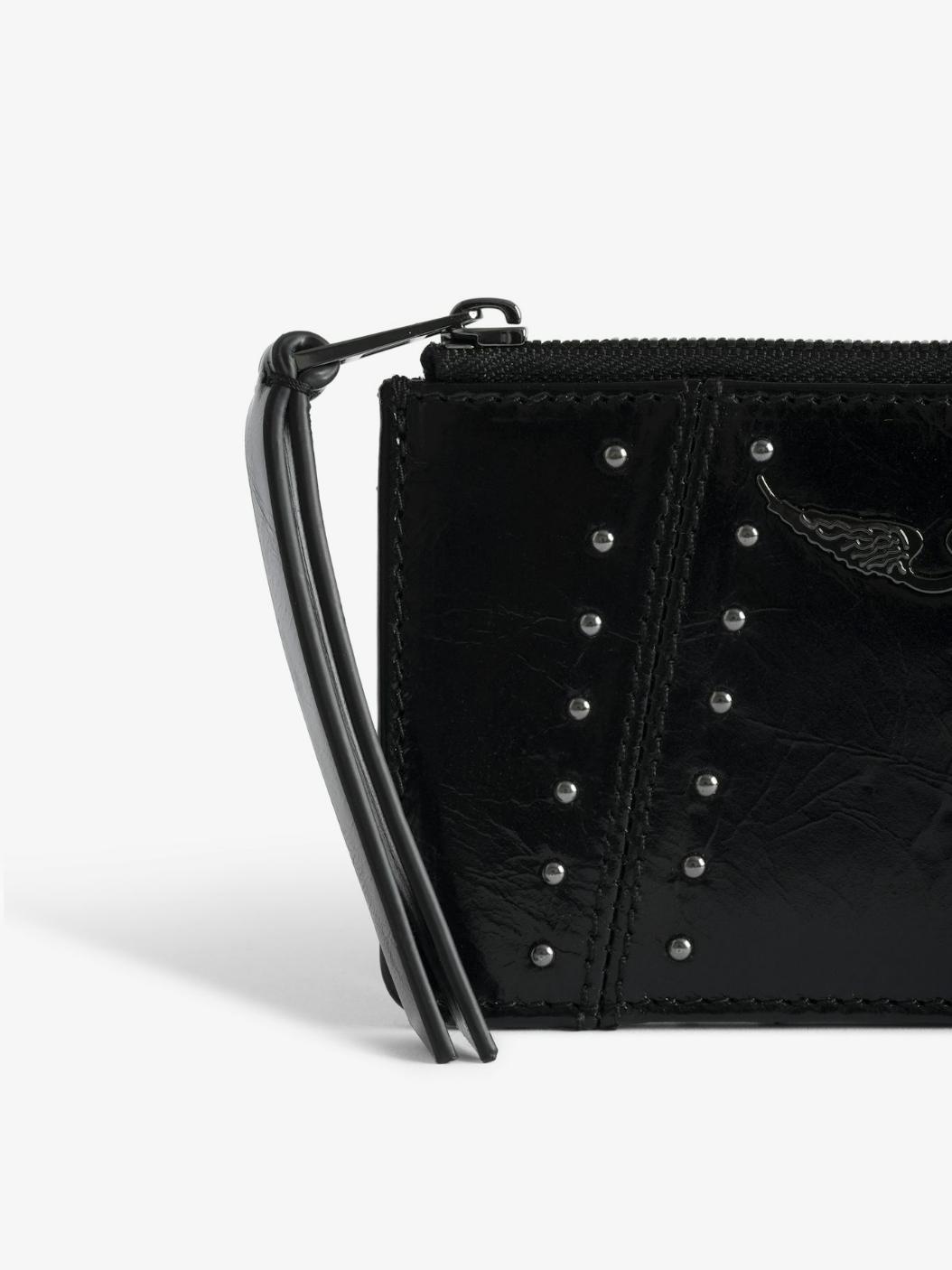 Zadig & Voltaire ZV Card Vintage Patent Studs Card Wallet, Black.