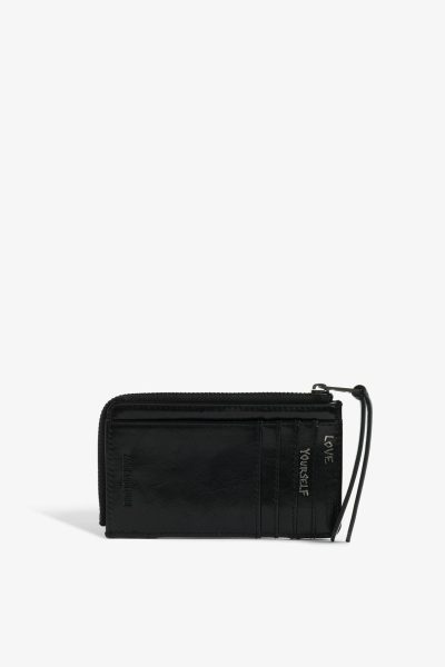 Zadig & Voltaire ZV Card Vintage Patent Studs Card Wallet, Black.