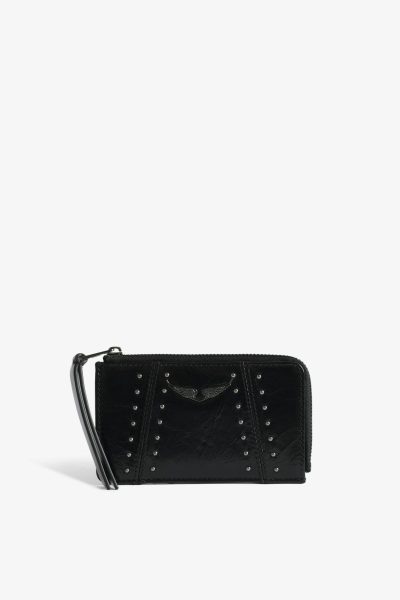 Zadig & Voltaire ZV Card Vintage Patent Studs Card Wallet, Black.