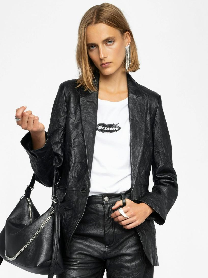 Zadig & Voltaire Valse Leather Blazer, Black.