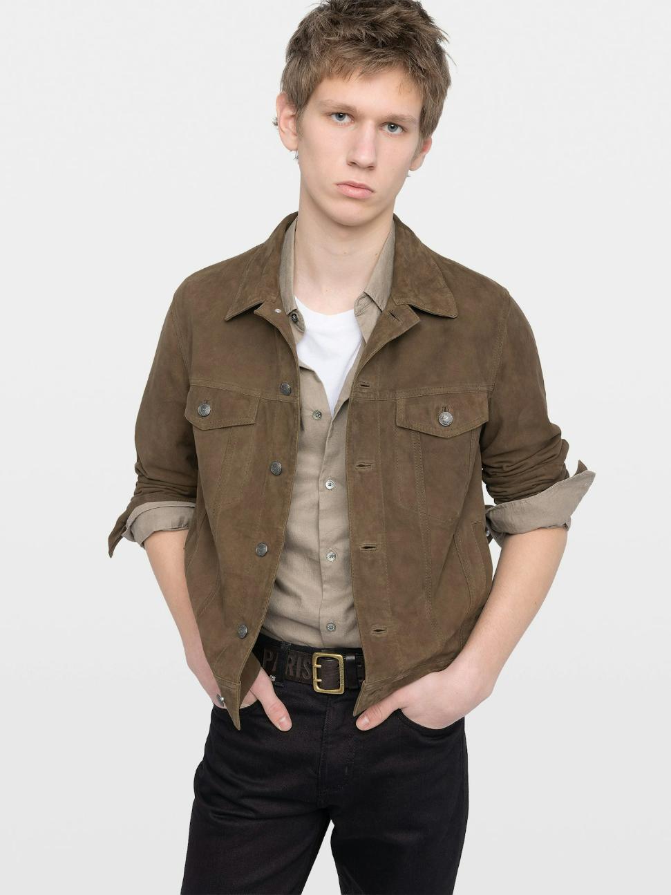 Zadig & Voltaire Bases Suede Leather Jacket, Moss.