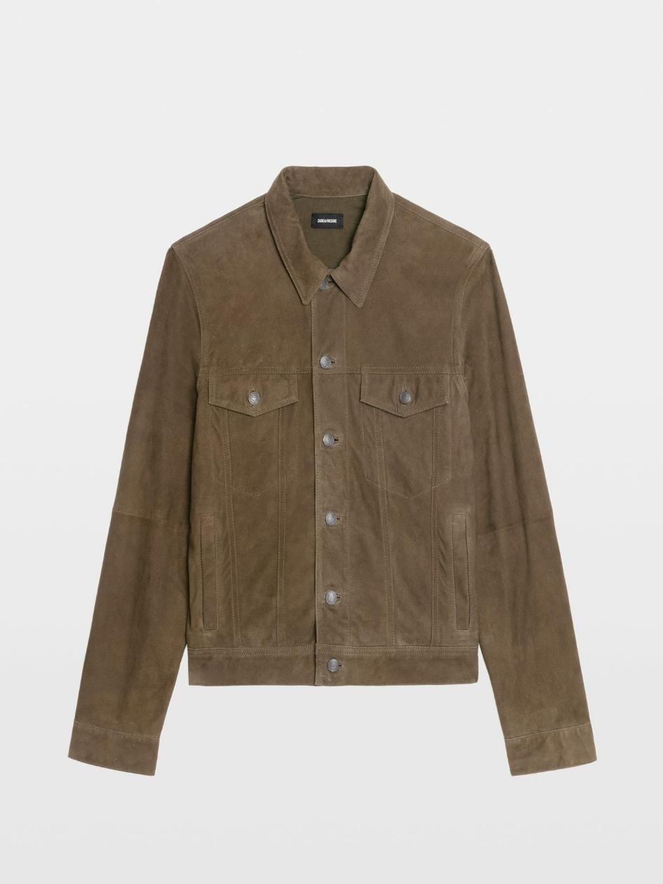 Zadig & Voltaire Bases Suede Leather Jacket, Moss.