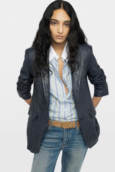 Zadig & Voltaire Valse Leather Blazer, Encre.