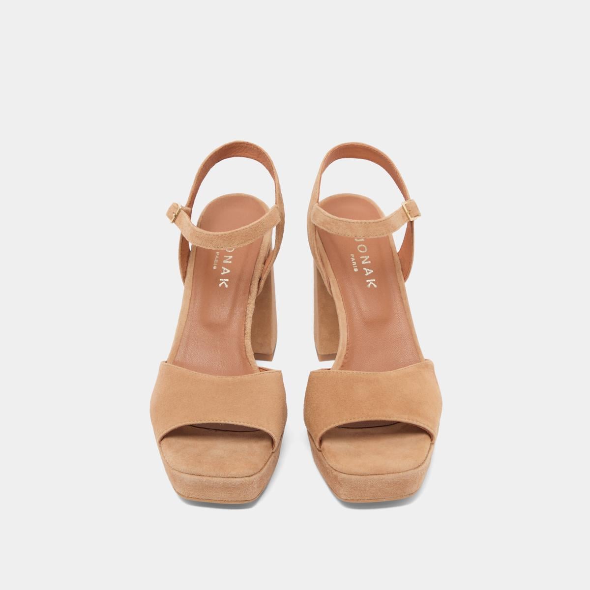 3200448-9 (1) Jonak Vlada Heeled Sandals, Camel Velvet