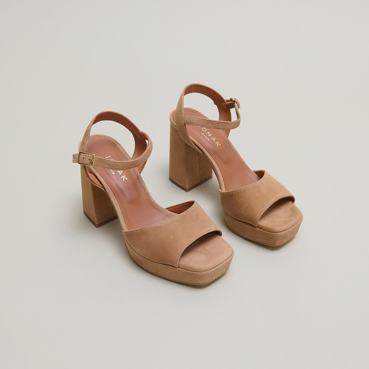 3200448-9 (2) Jonak Vlada Heeled Sandals, Camel Velvet