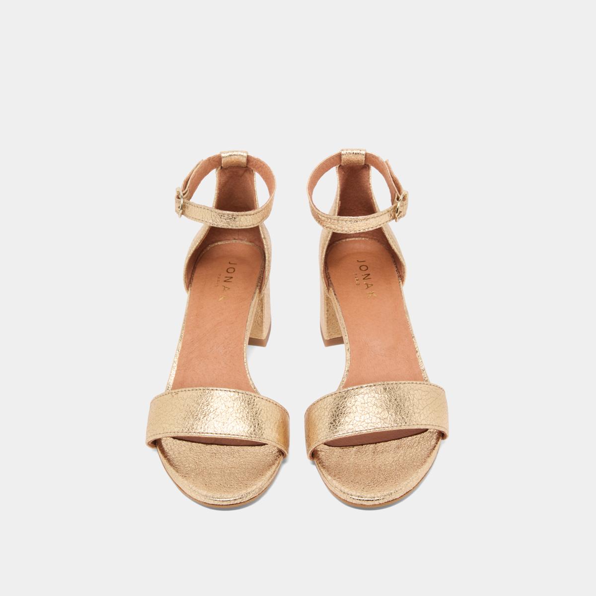 3200455-32 (1) Jonak Verdi Heeled Sandals, Gold Cracked Leather