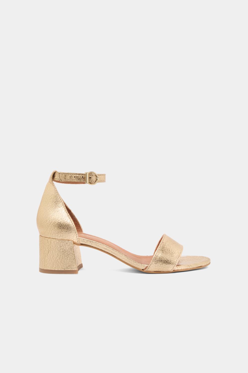 3200455-32 (3) Jonak Verdi Heeled Sandals, Gold Cracked Leather