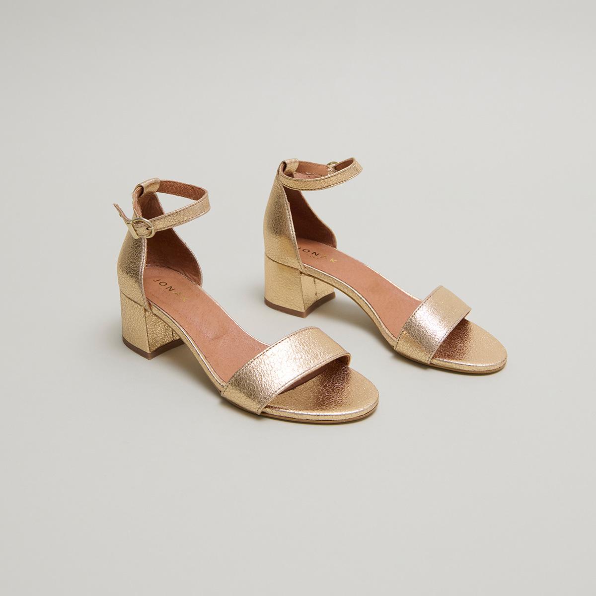 3200455-32 (4) Jonak Verdi Heeled Sandals, Gold Cracked Leather