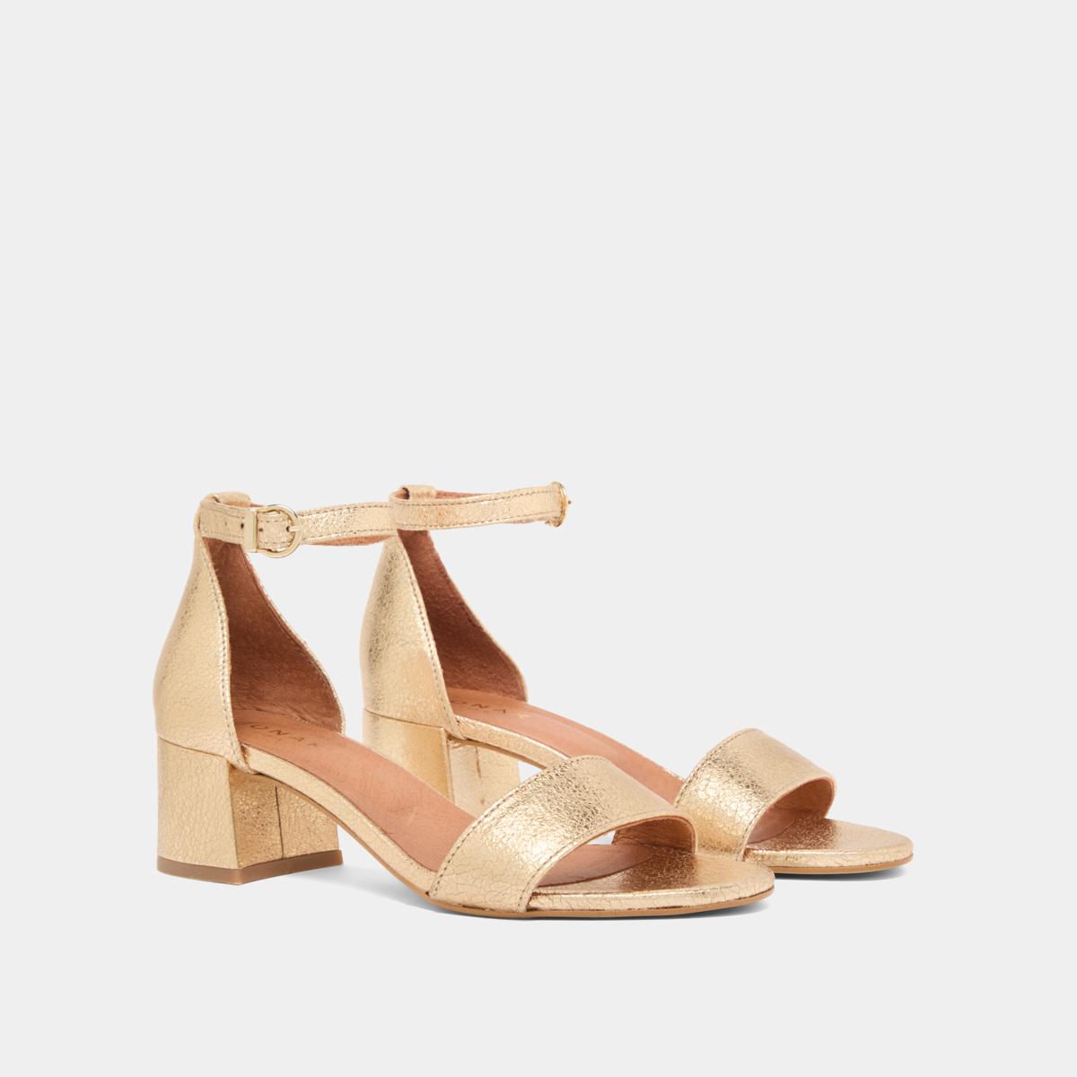 3200455-32 (5) Jonak Verdi Heeled Sandals, Gold Cracked Leather