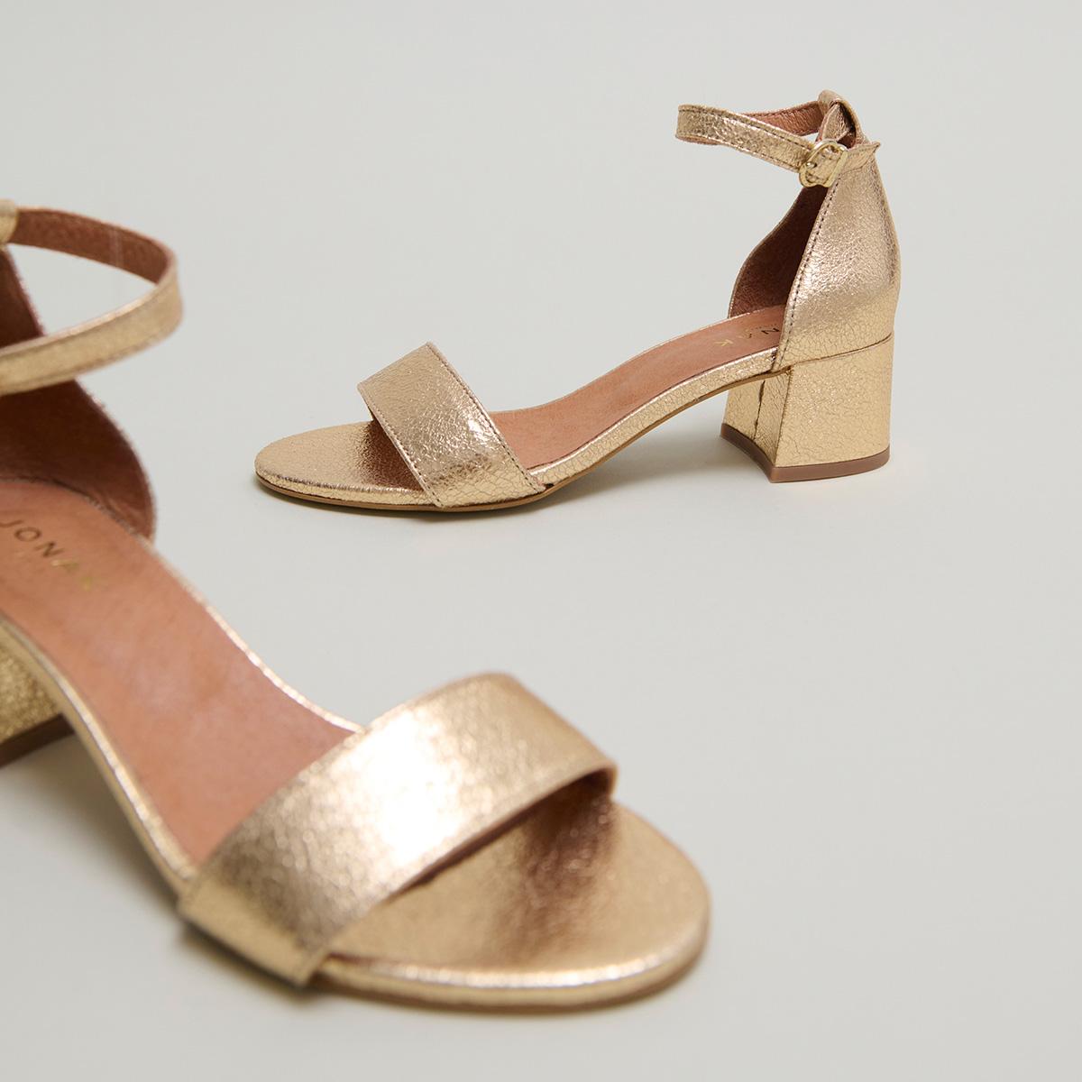 3200455-32 (6) Jonak Verdi Heeled Sandals, Gold Cracked Leather