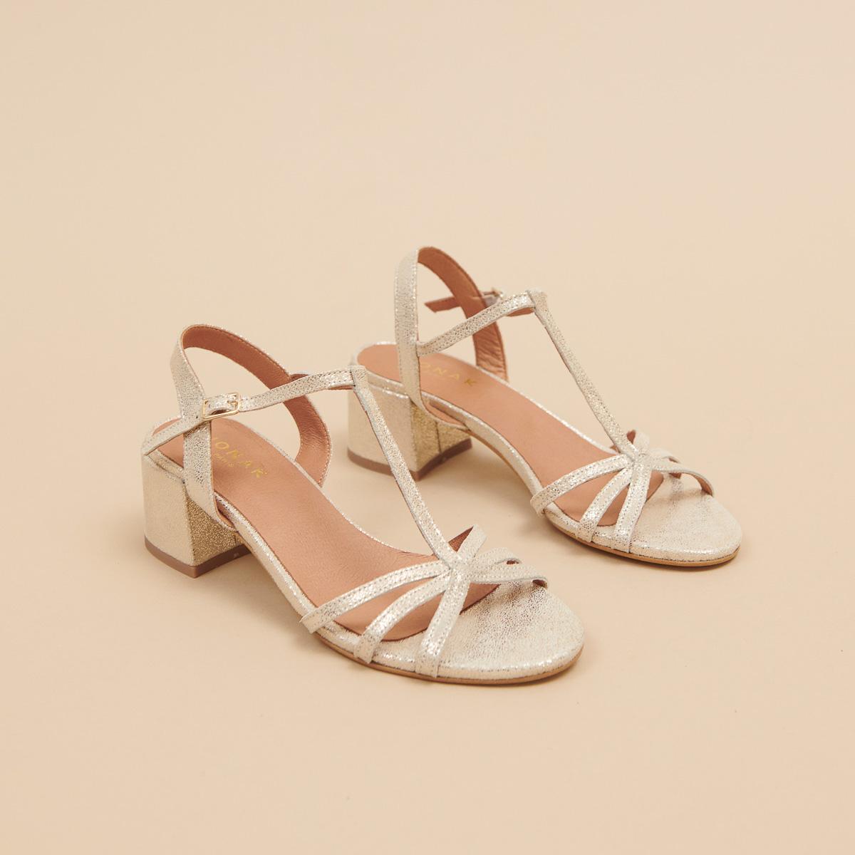 Jonak Adelia Heeled Sandals, Platinum Laminated Velvet