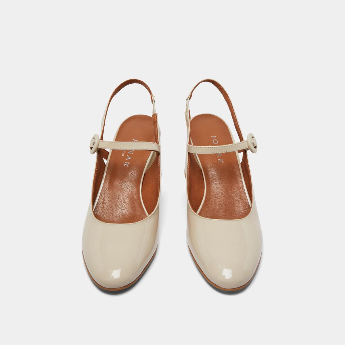 3400184-12-3 Jonak Dollar Heeled Pumps, Ecru Patent