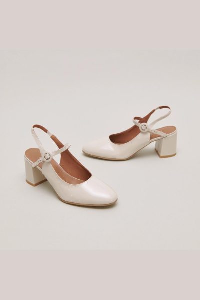 Jonak Dollar Heeled Pumps, Ecru Patent
