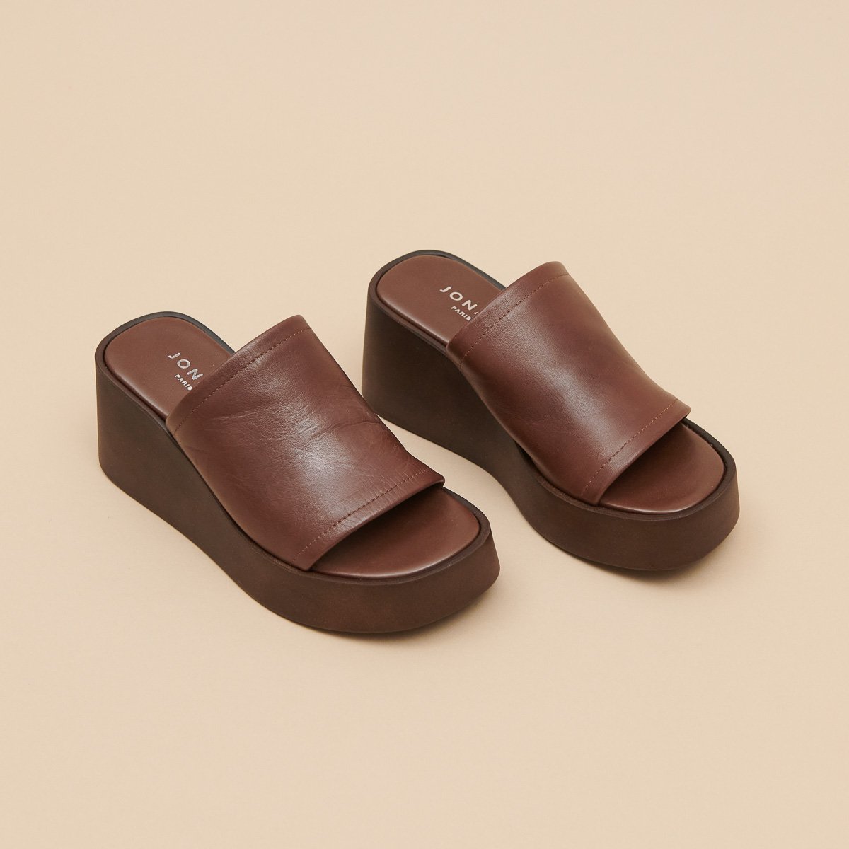Jonak Eugene Wedge Mule, Dark Brown Leather