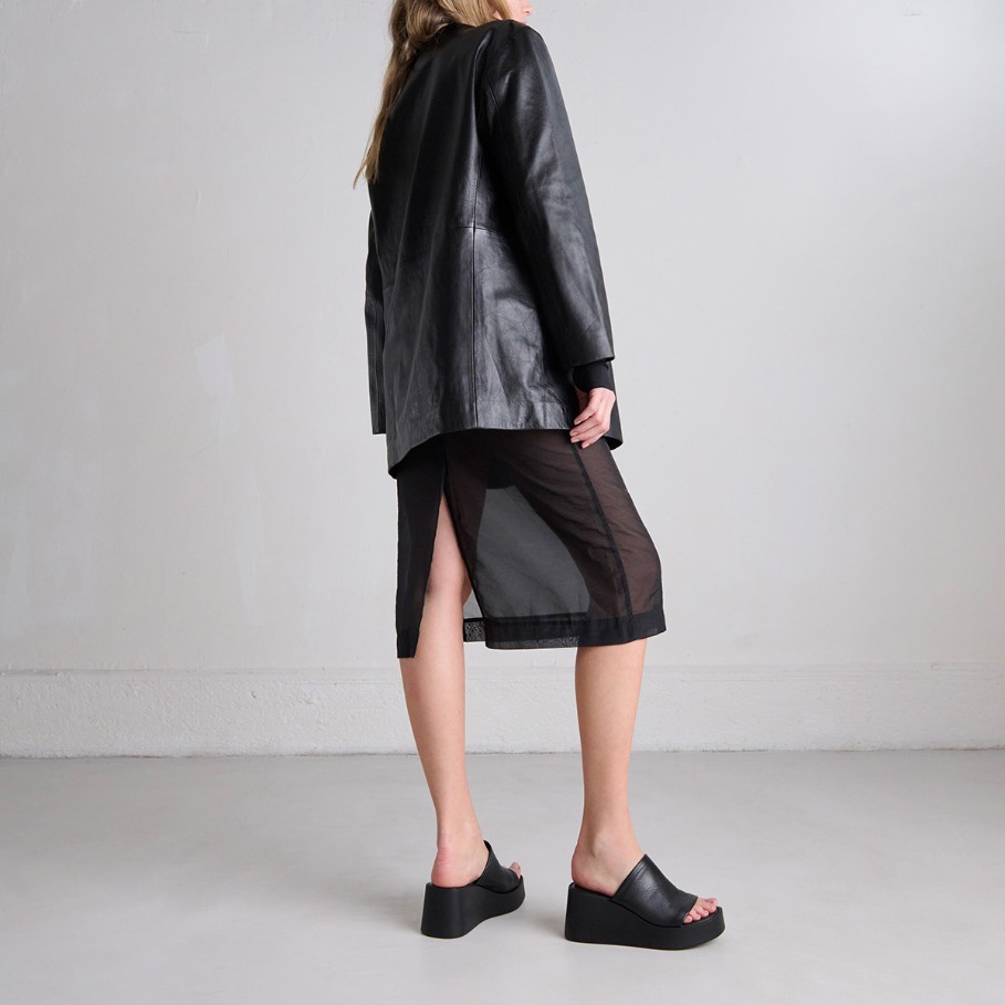 Jonak Eugene Wedge Mule, Black Leahter