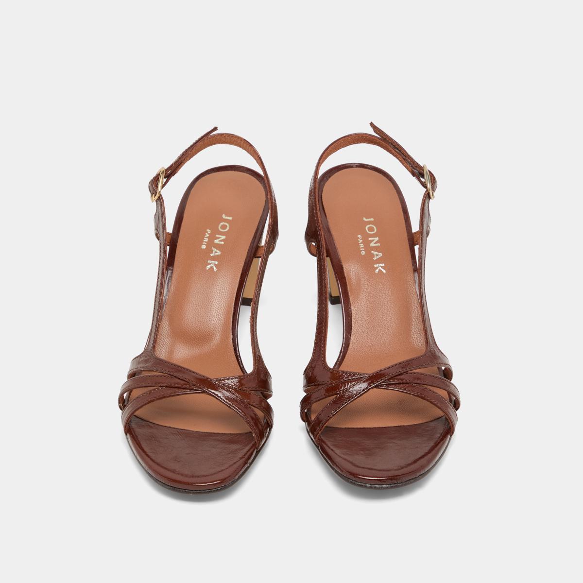 3600067-22 (1) Jonak Vaiana Heeled Sandals, Brown Shiny Leather