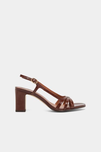 Jonak Vaiana Heeled Sandals, Brown Shiny Leather
