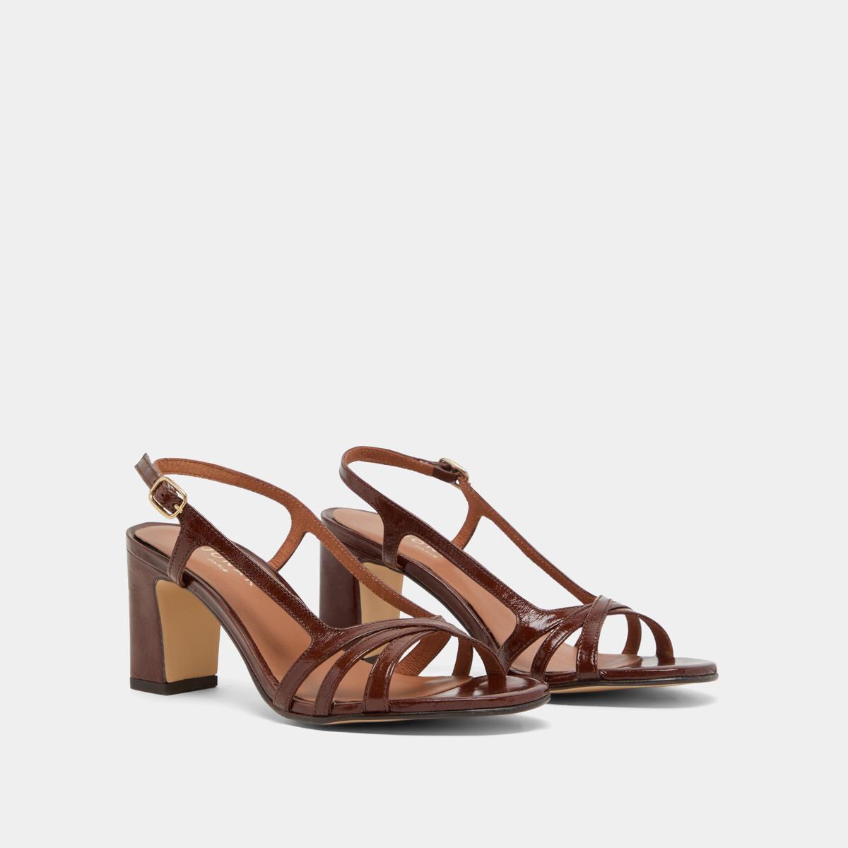 3600067-22 (5) Jonak Vaiana Heeled Sandals, Brown Shiny Leather
