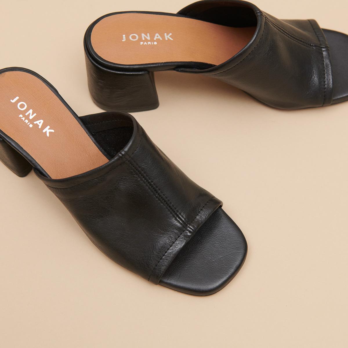 3600101-26 (6) Jonak Butterfly Mules, Black Leather