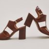 Jonak Ding Heeled Sandals, Brown Leather