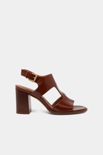 Jonak Ding Heeled Sandals, Brown Leather