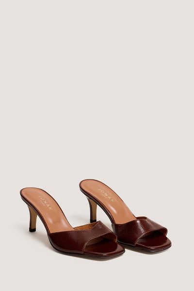 Jonak Vertigo Heeled Mules, Brown Shiny Leather