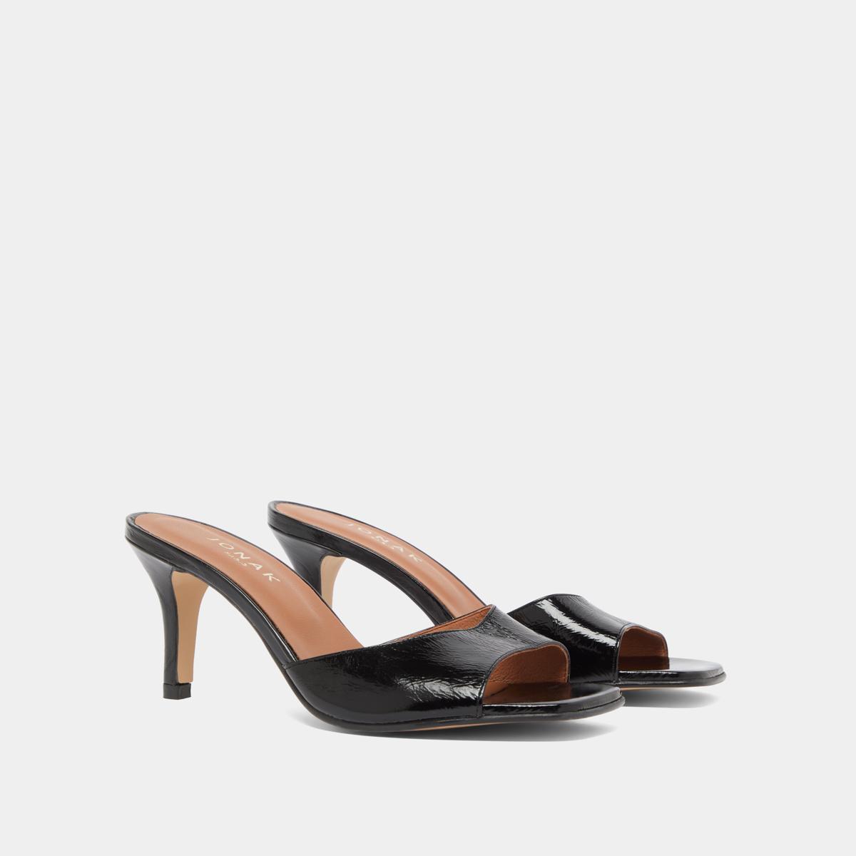 Jonak Vertigo Mules, Black Shiny Leather