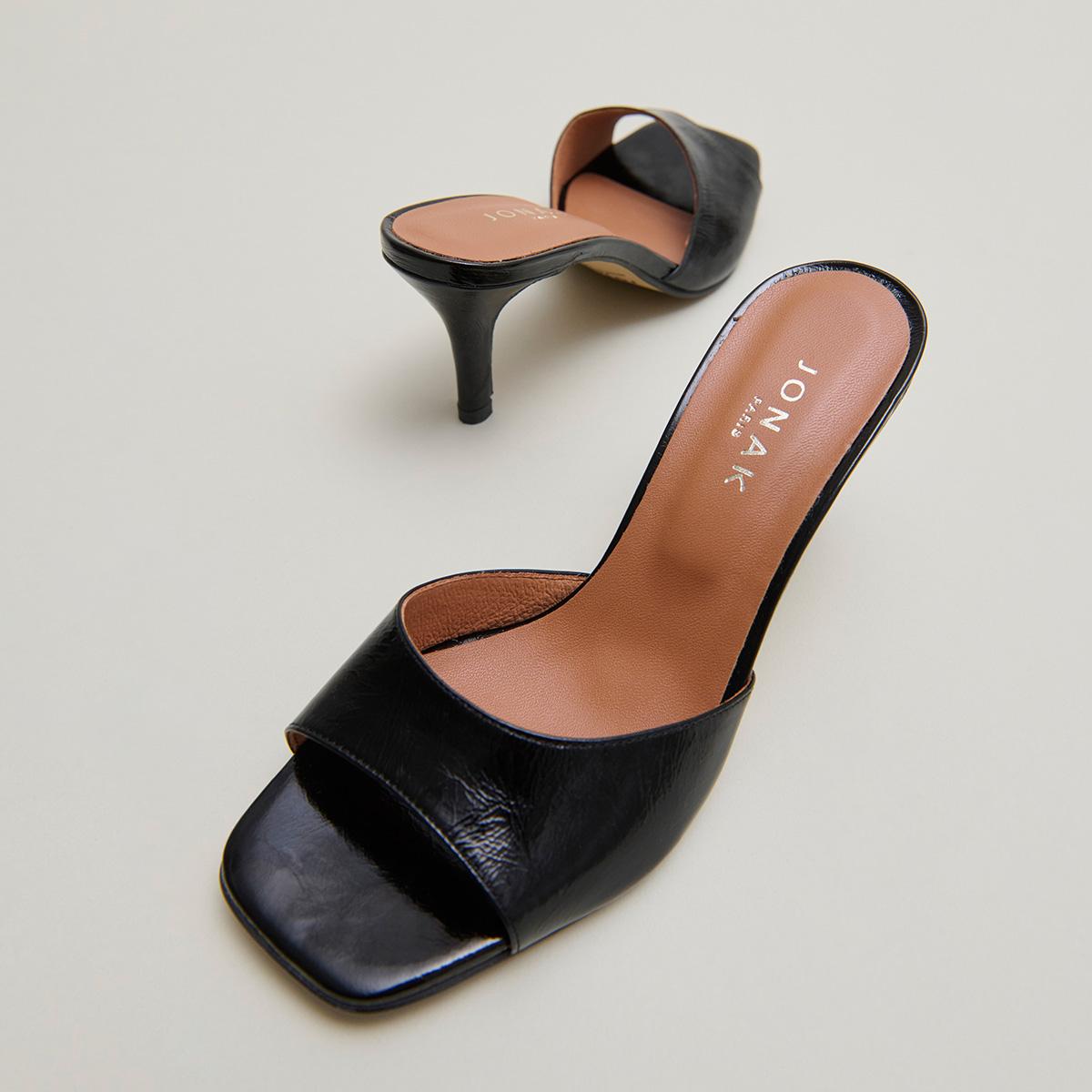 Jonak Vertigo Mules, Black Shiny Leather