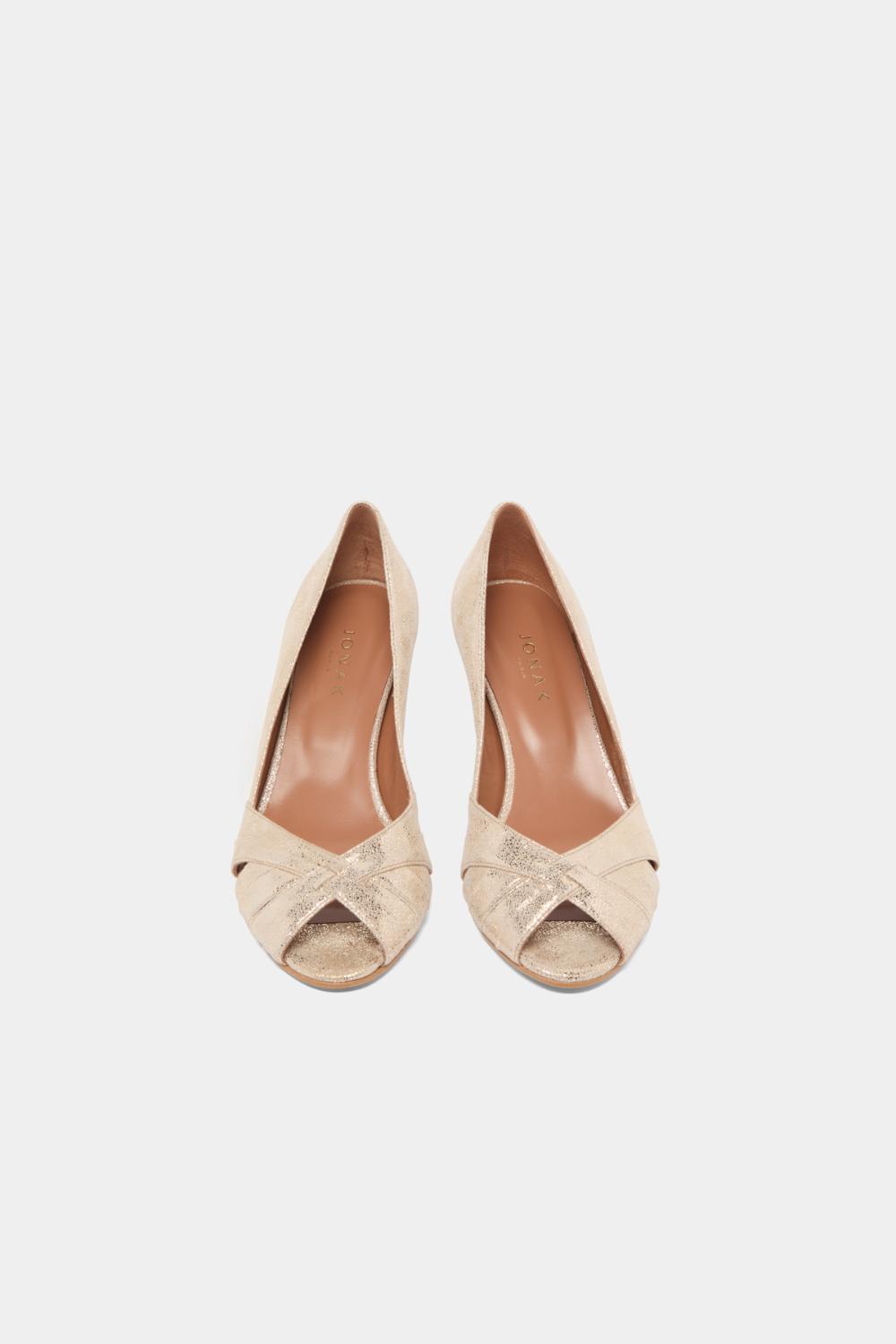 Jonak Damienne Low Heeled Pumps, Platinum Laminated Velvet.