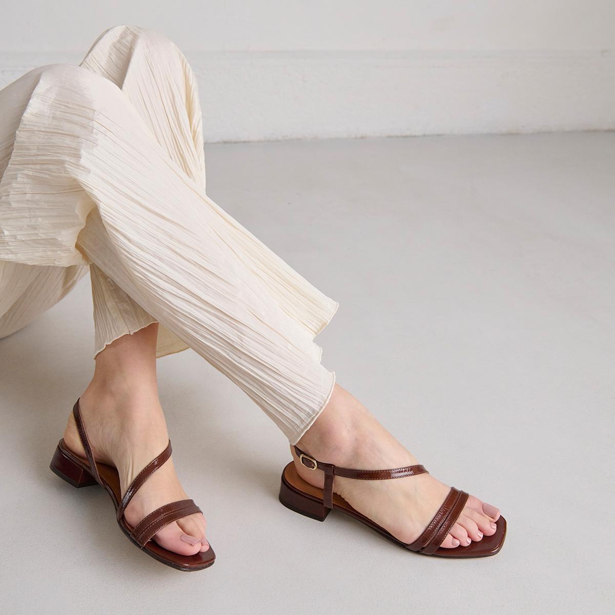 Jonak Anaya Sandals, Brown Shiny Leather