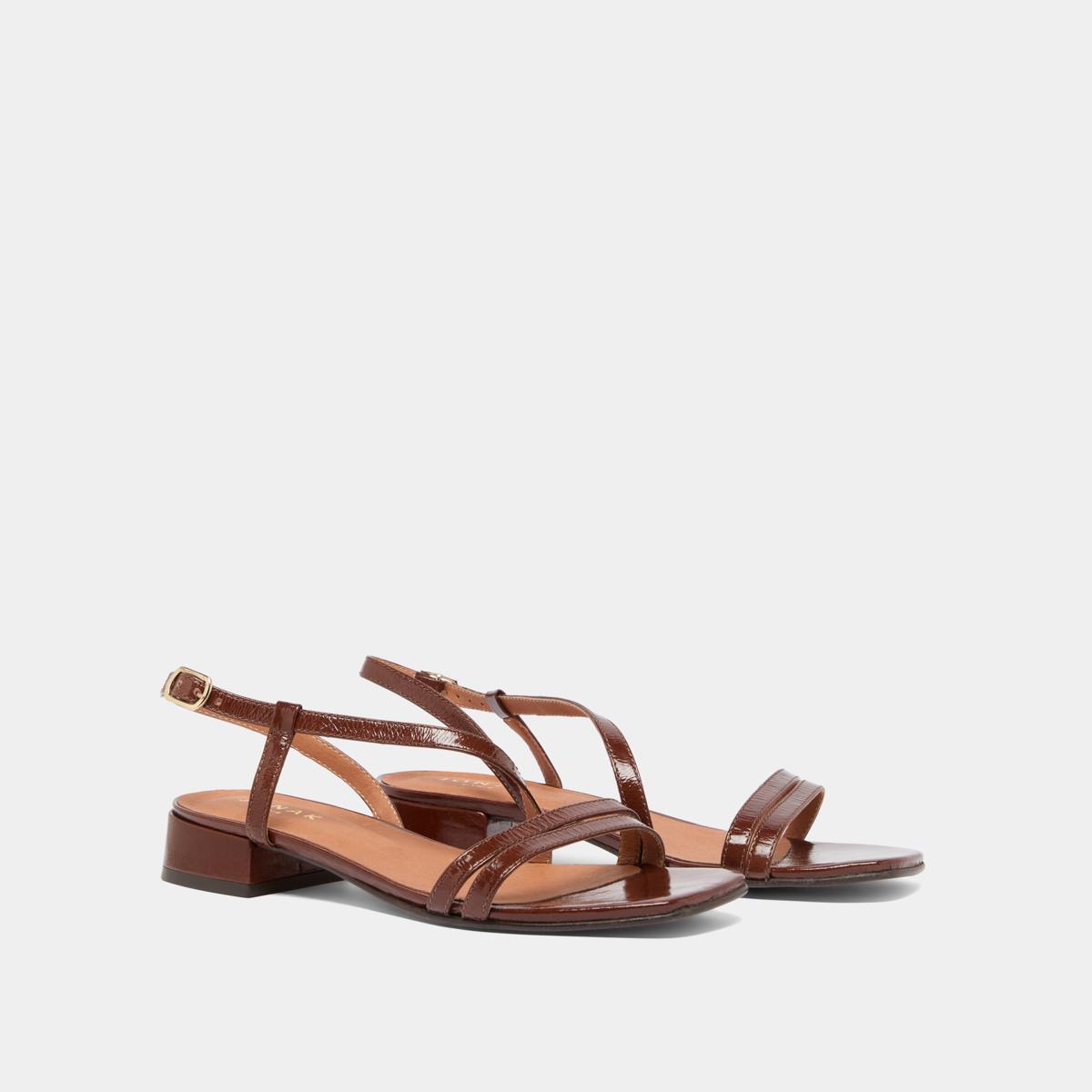 Jonak Anaya Sandals, Brown Shiny Leather