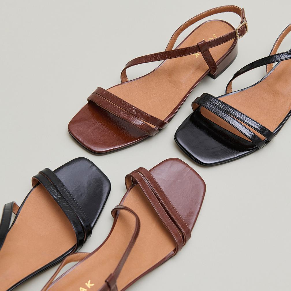 Jonak Anaya Sandals, Brown Shiny Leather