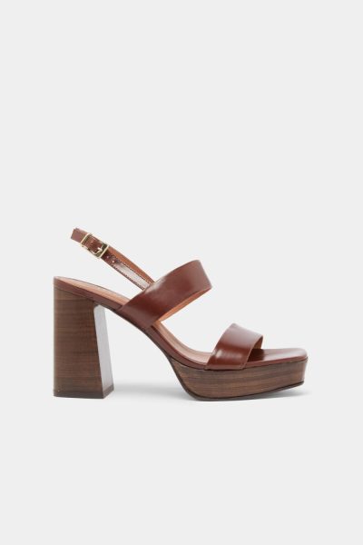 Jonak Verde Heeled Sandals, Brown Leather