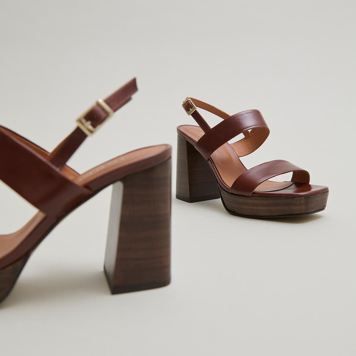 Jonak Verde Heeled Sandals, Brown Leather