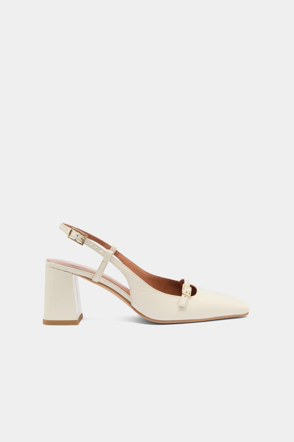 3800244-12 (3) Jonak Dadelle Heeled Slingbacks, Ecru Shiny Leather