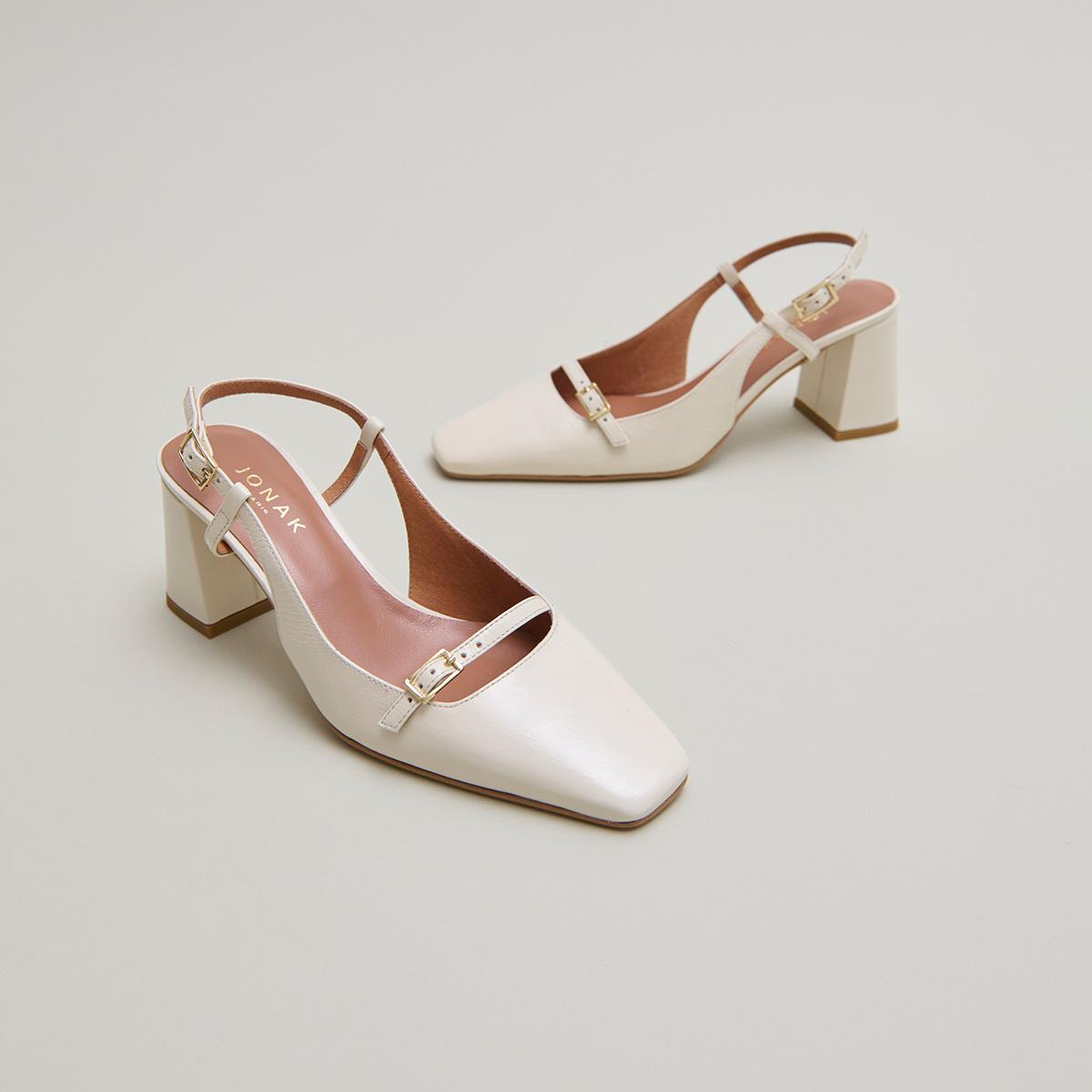 3800244-12 (4) Jonak Dadelle Heeled Slingbacks, Ecru Shiny Leather