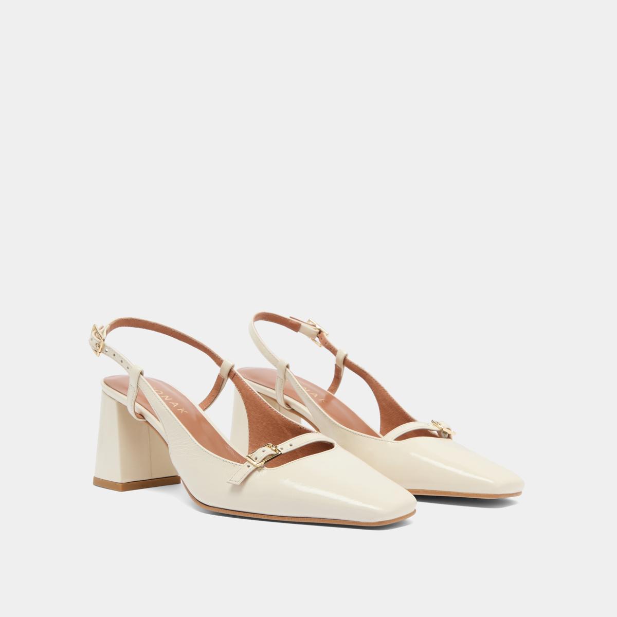 3800244-12 (5) Jonak Dadelle Heeled Slingbacks, Ecru Shiny Leather