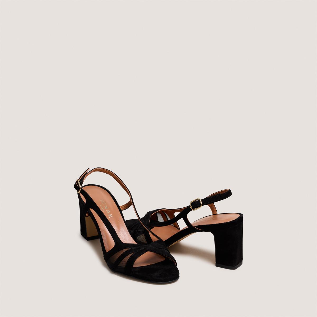 Jonak Vahine Sandals, Black Suede & Mesh