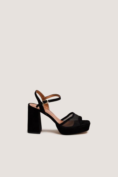 Jonak Vapo Heeled Sandals, Black Suede and Mesh