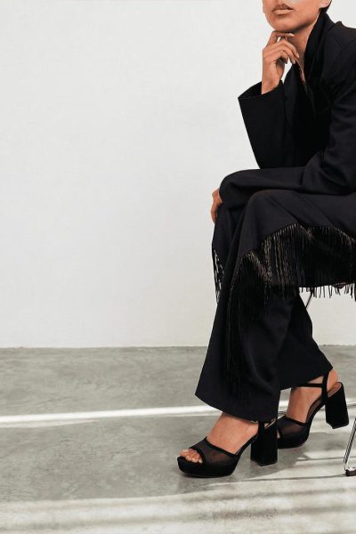 Jonak Vapo Heeled Sandals, Black Suede and Mesh