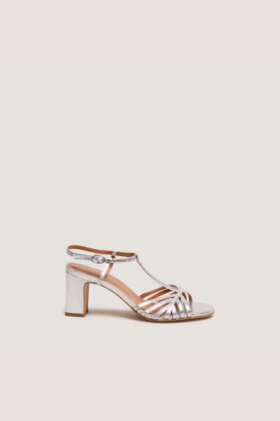 Jonak Volia Sandals, Silver Cracked Leather.