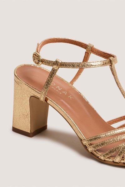 Jonak Volia Sandals, Gold Cracked Leather.